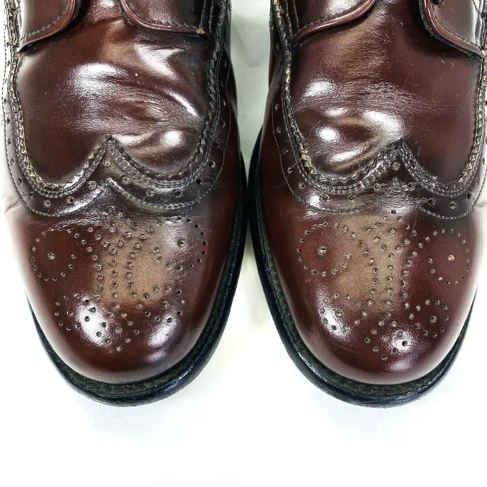 Weyenberg Massagic Vintage Wingtip Shoes 8 Brogue Derby Brown Leather 442881
